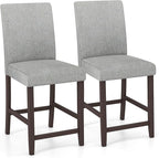 COSTWAY Counter Height Bar Stools Set of 2, 24'' Upholstered Mid Century Modern Island Chairs with Rubber Wood Legs, Wooden Barstools for Kitchen, Dining Room, Bar, Restaurant (Light Grey)