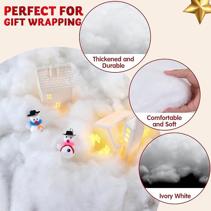 JOYIN 1 LB Fake Snow Cotton Christmas Decorations, Soft Snow Blanket for Christmas Village Accessories Indoor Winter Artificial White Clouds Craft Indoor Home Decor Tree Snowman Scene Display