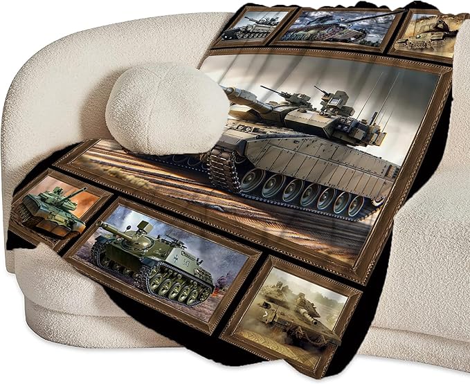 Tank Throw Blanket - Gifts for Military Fans, Soft Warm Cozy Fleece for Boys, Men, Girls, Women, Kids, Adults - Sofa, Couch, Bed Cover 60"x50"