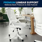 Flash Furniture Porter High-Back Swivel Office Chair with Adjustable Lumbar Support and Height, Ergonomic Mesh Desk Chair with Flip-Up Armrests, White