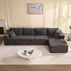 138" Boneless Couch with Deep Seat, Modular Sectional Sofa, Cloud Sectional Couch for Living Room, No Assembly Required, Corduroy, 4 Seater L-Shape Right, Grey