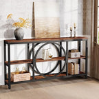 Tribesigns 70.9 Inch Extra Long Console Table for Entryway, Sofa Table Behind Couch with 3 Tier Wood Storage Shelves Industrial Metal Frame for Living Room Hallway Entryway, Brown Black