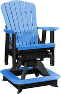 DutchCrafters Slat Fan Back Poly Balcony Adirondack Swivel Glider with Footrest Outdoor Patio Chair (Black & Blue)