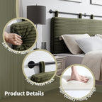 UEV Queen Headboard Only, Wall Mounted Hanging Upholstered Bed Head Board, Modern Vertical Channel Design of Fine Flannel, Elegant Green Fluted Headboard for Bedroom (Green, Queen Size)