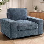 TEKAMON 45" Accent Chair with Seat Storage, Oversized Single Sofa Chair, Modern Chenille Fabric Armchair for Living Room/Office with Wide Armrests, Side Pockets, USB Charging Washable Covers(Blue)