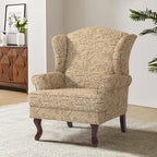 Accent Chair, High Back Upholstered Armchair with High Resilience Sponge & Wood Legs, Mid-Century Modern Comfy Single Sofa Reading Chairs for Living Room, Bedroom (Floral Light Brown, Set of 1)