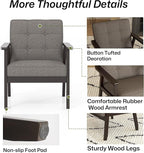 Modern Accent Chair with Arm Rest, Upholstered Linen Fabric Leisure Chair Comfy Side Chair with Backrest Button and Wooden Frame for Living Room Bedroom Reading(Gray)