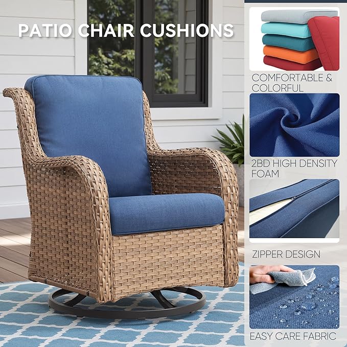 Patio Chair Cushions 6 Packs - Outside High Back Thick Water-Resistant Cushion 22x24 for Outdoor Glider Rocking Chairs Loveseat 3-Seater Couch Sofa – Blue/Regular