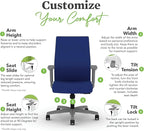 HON Ignition 2.0 Mid Back Task Chair, Spectrum Mesh, Standard Synchro-Tilt Control, Office Chair with Lumbar Support, Height and Width Adjustable Arms, Titanium Frame, Cobalt