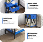 VECELO End Tables, Modern Nightstand with Drawer & Shelf, Night Stand for Bedroom Living Room,Industrial Metal Frame