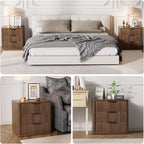 Night Stand with 3 Drawers, 23" Wide Modern Bedside Table with Large Storage, Fluted Bed Side End Table with Metal Handle, Tall Nightstand for Bedroom, Living Room, Office, Walnut, Set of 2