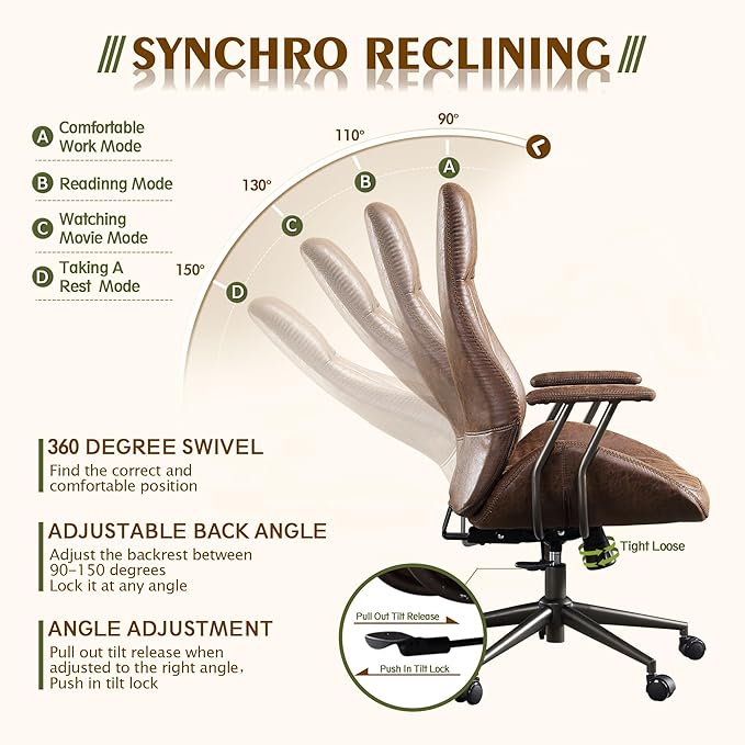 High Back Office Chair,Modern Swivel Office Chair,Brown Suede Fabric Gaming Chair,Height Adjustable Home Office Desk Chair with Lumbar Support