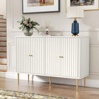 HLR Sideboard Buffet Cabinet, 48" Modern Accent Cabinet with 4 Door and Removable Shelves, Credenza with Storage for Living Room, Dinning Room, Entryway, White
