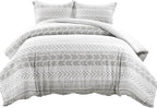 Lush Decor Hygge Geo Reversible 3 Piece Cotton Duvet Set, King, Gray & White