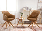 Zouron Mid Century Modern Accent Chairs with Wooden Legs, Swivel Desk Chair No Wheels, Faux Leather Vanity Side Chair for Small Space Home Office Living Room Bedroom, Brown