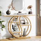 Tribesigns 47.24" Industrial Console Table, 5-Tier Entryway Table with Adjustable Feet, Narrow Long Sofa Table with Storage Shelves for Living Room, Hallway, Behind Couch, Anti-Tip Design (White Gold)