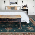 RUGGABLE Washable Vintage Area Rug – Verena Teal Blue 10x14, Stain-Resistant, Non-Slip – Large Machine Washable Rugs for Living Room, Bedroom, Hallway, Entryway & Office–with Standard Pad