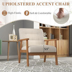 Westice Accent Chair Set of 2, Mid-Century Modern Living Room Chairs with Solid Wood Frame & Soft Thicken Cushion, Upholstered Arm Reading Chair for Bedroom, Balcony, Beige Linen Fabric & Natural Legs