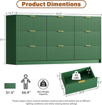 Green Dresser for Bedroom, Modern Dresser with 9 Drawers and Smooth Slides, Wide Chest of Drawers with Golden Handles for Bedroom, Living Room, Closet, 15.7" D x 63" W x 31.5" H