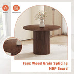 Round Dining Table Set for 6 with Storage, 42" Round Dining Table with 6 Fabric Chairs, 7 Piece Kitchen Table Chairs Set of 6 with Thick Wood Top, Roman Column Pedestal, Space-Saving
