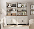 WAMPAT 5 Tier Bookshelf 72" Tall Bookcase with Barn Doors, Large Farmhouse Display Book Shelf with 2 Drawers and Storage Cabinet, Library Wood Bookshelves for Living Room,Kitchen, Rustic White (2PCS)
