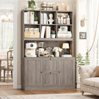 HIFIT 72'' Tall File Bookcase with Power Outlet & Printer Stand, 2 Drawer Filing Cabinets for Home Office Hanging A4 File, Storage Cabinet w/ 3 Tier Open Book Shelf & Doors for Living Room, Ash Grey