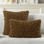 FUTEI Brown Decorative Throw Pillow Covers 20x20 Inch Set of 2,Soft Fluffy Faux Wool Fur Boucle Textured Cushion Case,Modern Home Decor for Couch Bed Living Room Office