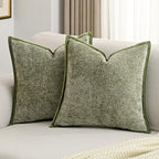 FUTEI Sage Green Chenille Throw Pillow Covers 22x22 Inch Set of 2,Soft Cozy Bound Edge Design Cushion Case,Home Decor for Couch Bed Living Room