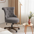 Home Office Chair Adjustable Height Swivel Chair with Wheels Linen Fabric Upholstered Computer Desk Chair with Wooden Legs Comfortable Armless Chair for Home Office Study Studio(Grey)