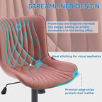 YOUNIKE Office Chair, Armless Desk Chair with Wheels, Adjustable Swivel Home Office Computer Task Chairs, Modern Faux Leather Upholstered Vanity Chair with Back, Dusty Rose