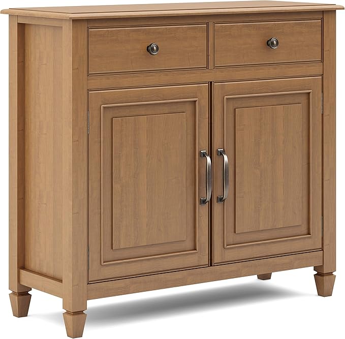 SIMPLIHOME Connaught 40-inch Wide Solid Wood Storage Cabinet in Light Golden Brown for Entryway, Living Room , Organizer for Hats, Gloves, Shoes, Keys, Slim Design, Traditional Style