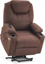 MCombo Power Lift Recliner Chair for Elderly, Lift Chair with Heat and Massage for Tall People, USB&Type C Ports, Extended Footrest, Cup Holders, Fabric 7516 (Large, Coffee)