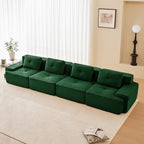 150.4” Green Boneless Couches for Living Room, Modular Sectional Sofa, 4 Seater Comfy Upholstered Deep Seat Corduroy Fabric Cloud Couch No Assembly, Anti-Slip Design