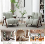 Mid Century Modern Accent Chair with Solid Wood Frame, Boucle Upholstered Living Room Chairs with Thick Cushion, Comfy Tufted Arm Chair for Bedroom, Sage