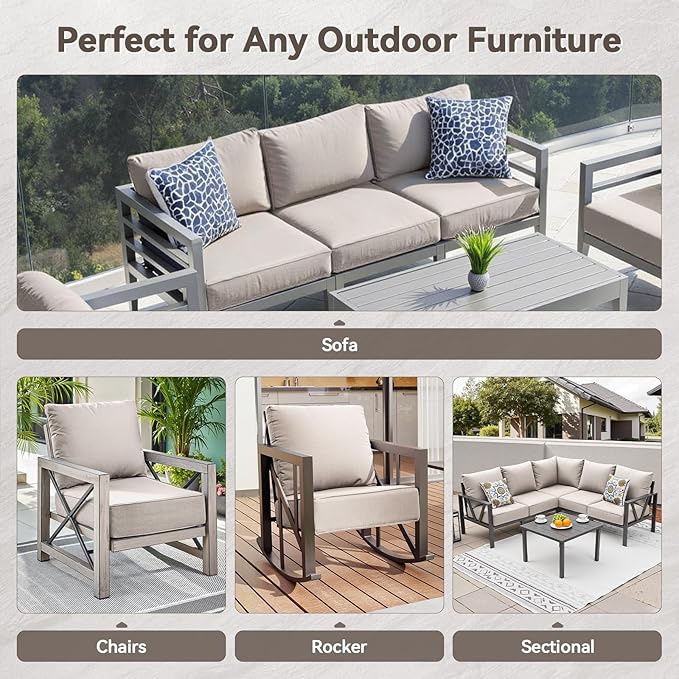 Luxury 6" Outdoor Cushions for Patio Furniture, 24x24x6" Thick Seat Cushion Set of 2, Fade Resistant Couch Chair Replacement Cushions High Density Deep Wicker Chair Cushion w/ Removable Cover, Beige