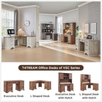 T4TREAM 59" Executive L Shaped Desk with Drawers,Farmhouse Wood Computer Coner Desk,Featuring Charging Station,File Drawer, Storage Cabinet,for Home Office Work and Study (Reclaimed Barnwood)