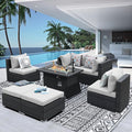NICESOUL 6 Seats Modern Outdoor Furniture Set with Firepits Natural Gas/Propane, Extra Large Wicker Patio Sofa Sectionals for Outside, 29.3'' High Backrest Modular Deep Seated Conversations, Gray