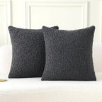FUTEI Charcoal Throw Pillow Covers 22x22 Inch Set of 2,Furry Faux Fur Teddy Boucle Textured Cushion Covers,Soft Fluffy Decorative Pillow Case,Home Decor for Couch Bed Living Room Office Car
