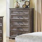 ACCOHOHO Farmhouse 5 Drawers Dresser Chests for Bedroom,46" Tall Wood Rustic Chest of Drawers with Wide Metal Handle,Natural Texture,Drawer Organizer for Bedroom,Living Room,Hallway and Entryway,Grey