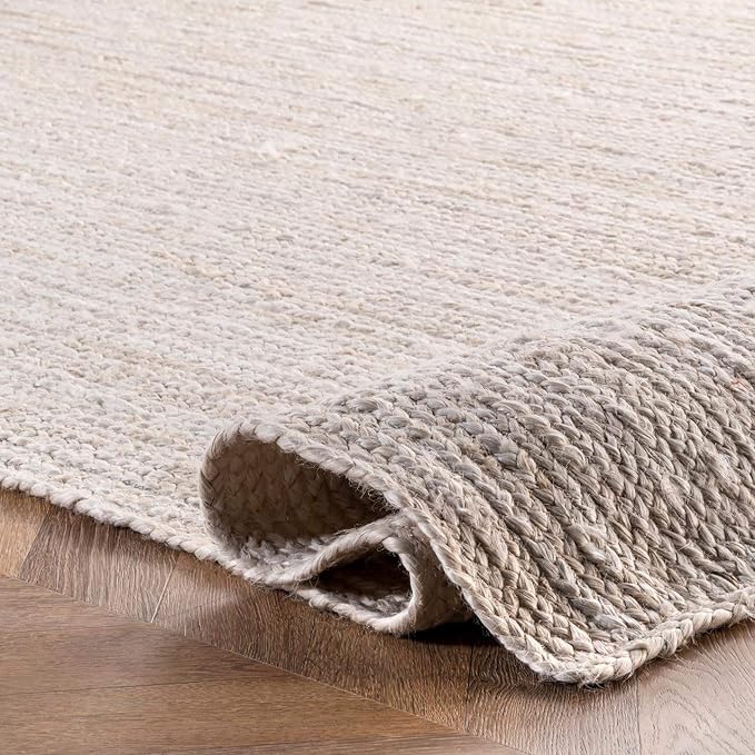nuLOOM 6x9 Rigo Jute Hand Woven Area Rug, Off White, Solid Farmhouse Design, Natural Fiber, For Bedroom, Living Room, Dining Room, Hallway, Office, Kitchen, Entryway