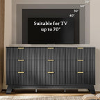 Fluted Dresser for Bedroom with 9 Drawers, 57" Mid Century Modern Dresser of Closet TV Stand, Nature Wood Dressers with Gold Handle, Boho Closet Wide Modern Chest of Drawers, Black