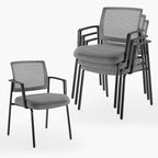 DUMOS Grey Stackable Arm Chairs with Mesh Back and Upholstered Fabric, Sturdy Metal Frame, Easy to Store and Use, Perfect for Indoor and Outdoor Spaces, 2 Chair