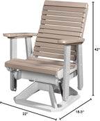 DutchCrafters Modern Horizontal Slat High Back Poly Glider Chair Outdoor Patio Furniture (White & Weatherwood)