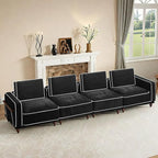 146" Cloud Modular Sectional Sofa,Oversized Deep 4 Seater Couch with Armrests Wooden Legs,Comfy Thicked Cushion Upholstered Sofa for Living Room Bedroom,Black