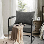 Accent Chairs Set of 2 for Living Room, Mid Century Modern Upholstered Reading Armchairs for Bedroom, Office, with Comfy Chenille Cushion & Metal Frame, Dark Grey