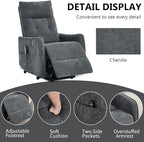 PELUMY Manual Lift Recliner Chair with Massage and Heat for Elderly, Single Motor Electric Lift Chair, Heavy Duty Recliner with USB Charging & Side Pockets (Chenille, Grey)