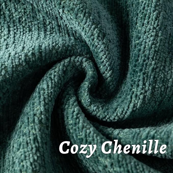 Green Decorative Throw Pillow Covers 18x18 Inch Set of 2 Cozy Soild Chenille Cushion Cases Soft Textured Square Couch Pillows Cover Boho Accent Farmhouse Pillowcases for Sofa Bed