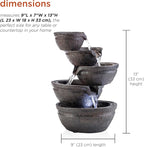 Alpine Corporation WIN1138 13" Indoor Tabletop Tiering Bowls Water Fountain with LED Lights – Cascading Water Feature for Home, Office, Meditation, and Relaxation, Dark Gray