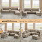 VANOMi 6 Seat Modular Cloud Sofa, 118" Convertible Sectional Cloud Sofas & Couches for Living Room, Comfy Chenille Sectional Couch Sofa for Living Room, Apartment, Office, Camel, L/U Shaped