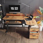 EUREKA ERGONOMIC Standing Desk with Keyboard Tray, Computer Desk, 61" L Shaped Electric Adjustable Height Desk w Monitor Stand LED, Corner Sit Stand Desk Gaming Desk, Dual Motor,Right/Rustic Brown